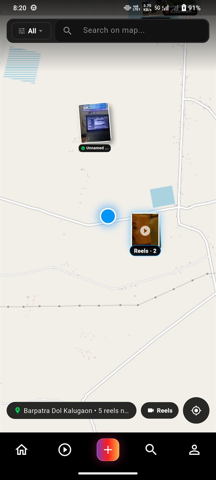 TrustGram map screen showing reels pinned to locations nearby