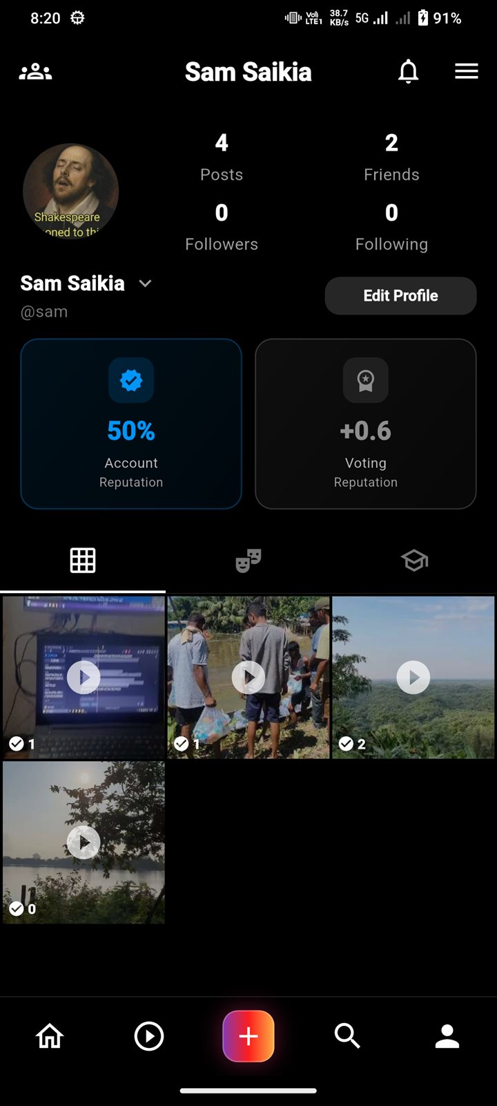 TrustGram profile screen with account and voting reputation